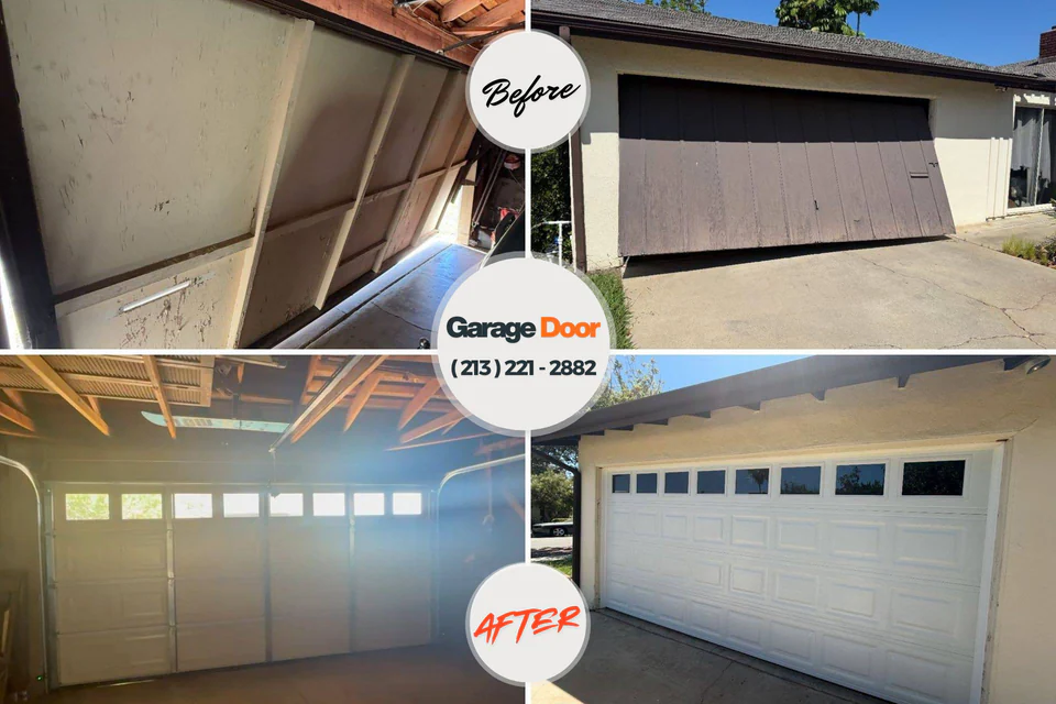 Before and after: garage door installation Oak Hill, FL